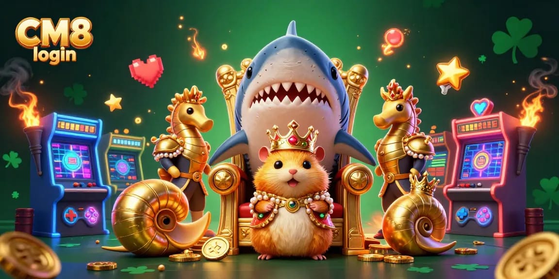 Engage with CM8 login for thrilling casino gameplay featuring a unique hamster king backdrop.
