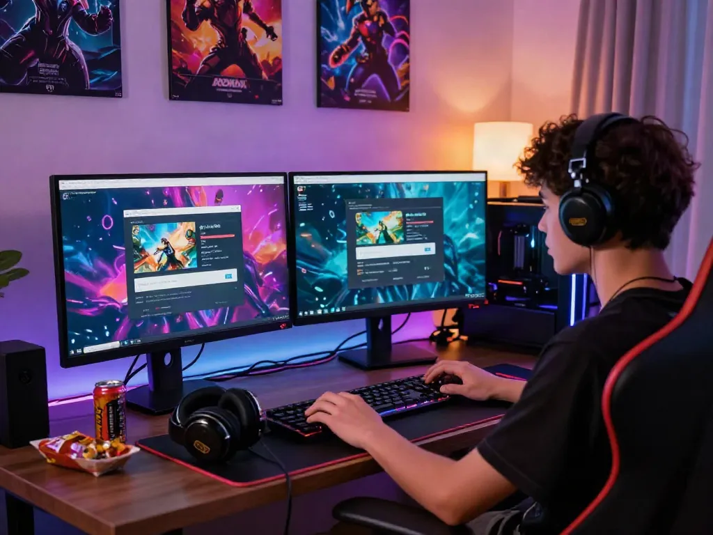 rokok88 login interface on dual monitors in a vibrant gaming setup