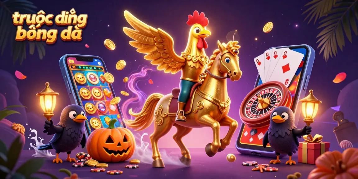 Experience trực tiếp bóng đá live with a dynamic golden rooster and crow companions illuminating the gaming excitement.