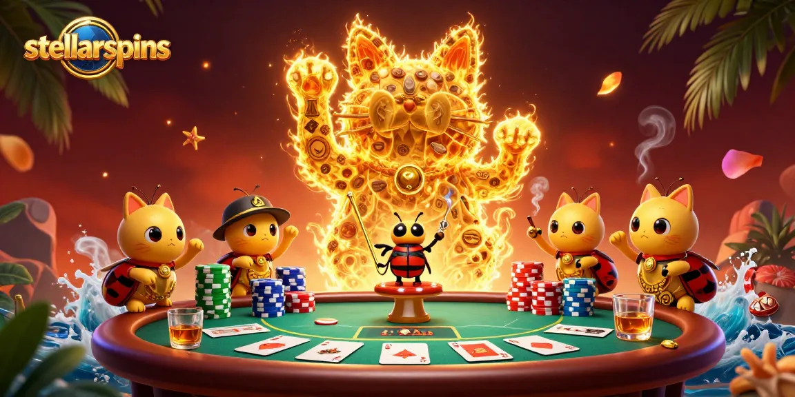 Experience stellarspins with a lively giant lucky cat and dynamic poker elements in 3D.