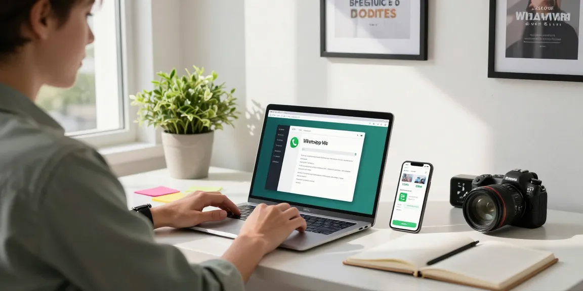 Person using WhatsApp網頁版 on a laptop in a bright, organized workspace.