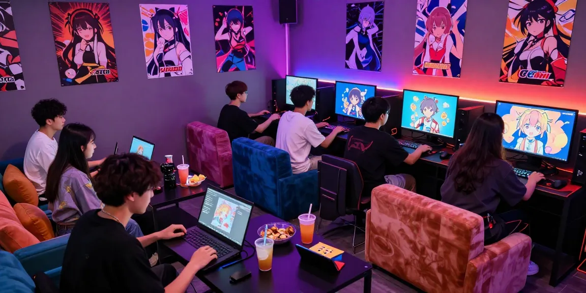 Group of players enjoying ecchi games in a vibrant gaming lounge atmosphere