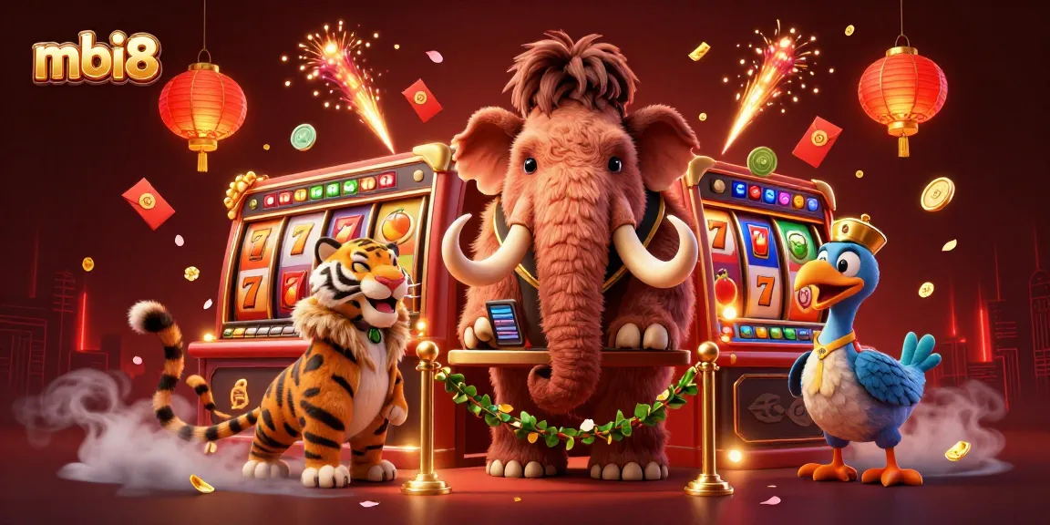 Experience the exciting ambiance of mbi8 casino with vibrant slot reels and unique characters.