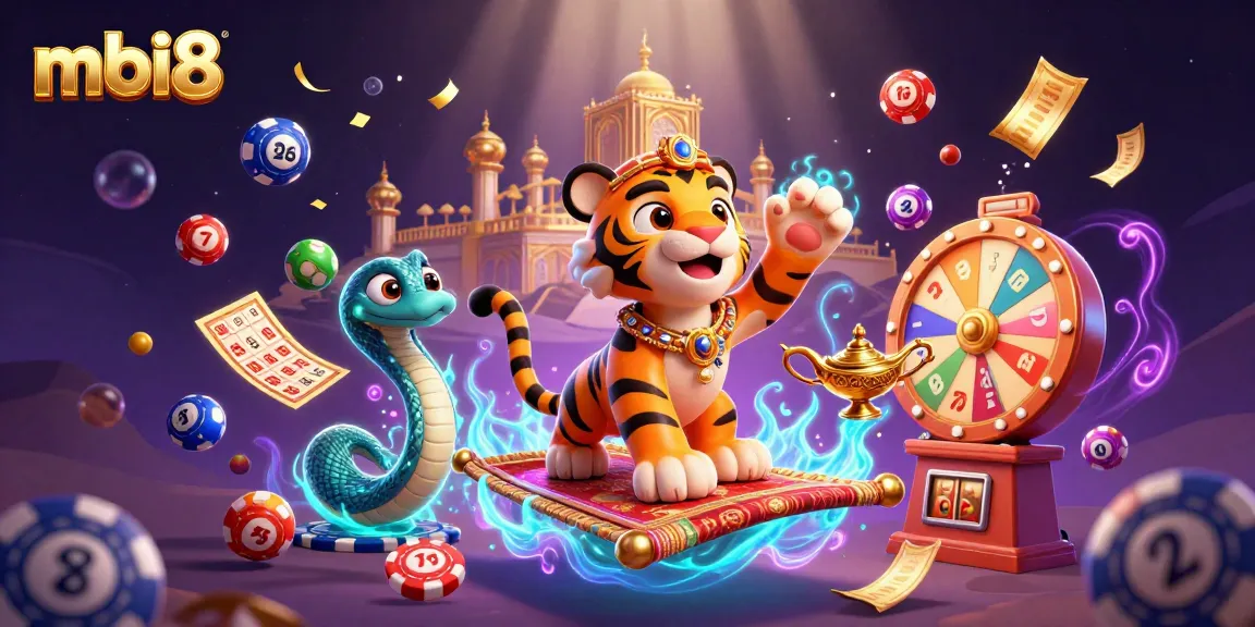 mbi8 captures the magic of online gambling with vibrant lottery balls and casino elements swirling in action