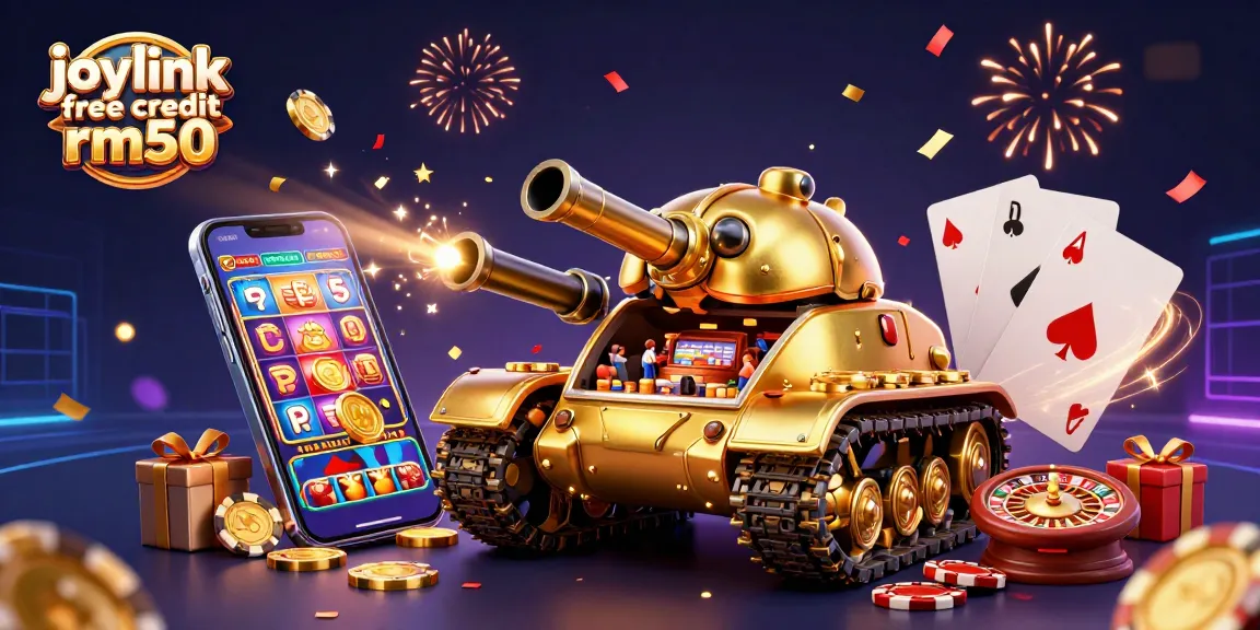 Engage with joylink free credit rm50 in an ultra-detailed casino scene featuring vibrant games and celebratory elements.